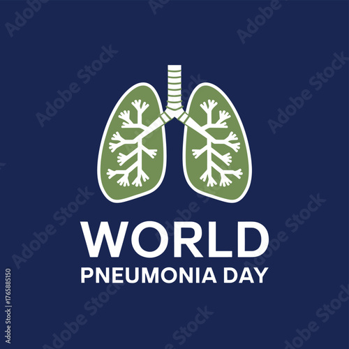 Vector art of world pneumonia day graphic featuring stylized lungs and text on a dark blue background