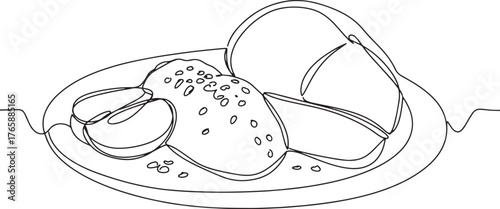 Elegantly minimalist one line drawing of cameroonian eru dish wi