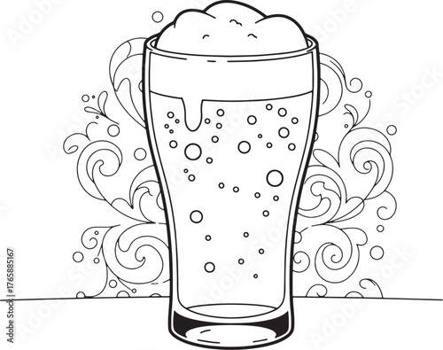 Elegant line art illustration of a cider glass with decorative s