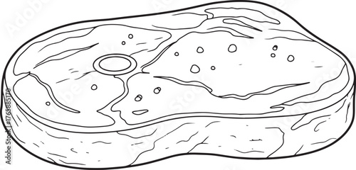 Detailed Line Drawing of a Raw Beef Steak Ready for Culinary Cre