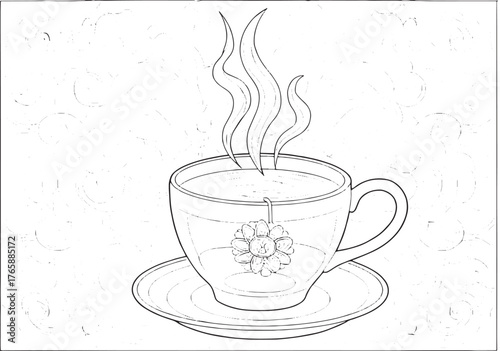Elegant white tea illustration with floral accents on a delicate
