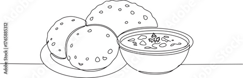 Monochrome Line Art Depicting Traditional Rajasthani Dal Baati M
