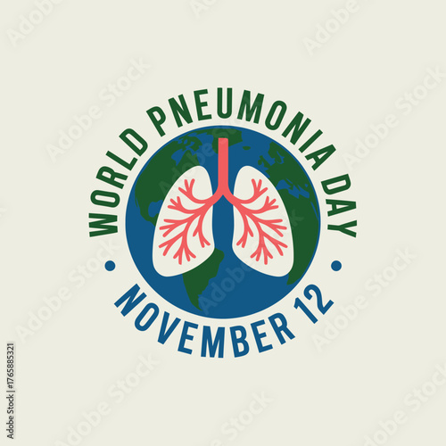 Vector art of world pneumonia day circular logo with lungs, globe, and date november 12