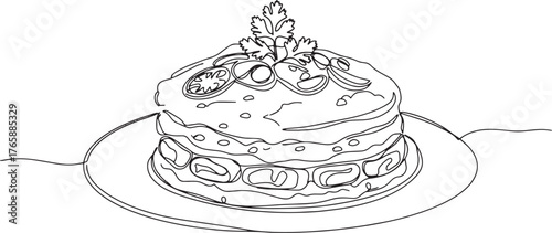 Pancake stack continuous line drawing, a delicate culinary illus