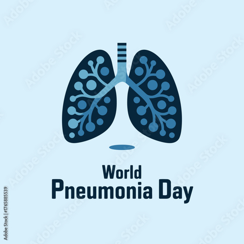 Vector art of world pneumonia day concept art featuring stylized blue lungs with intricate branching patterns, promoting awareness for this serious respiratory condition