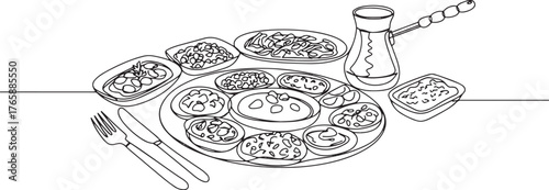 Monochrome culinary: A single-line drawing of traditional Turkis
