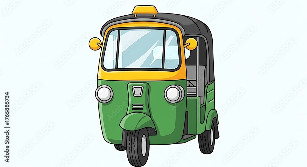 Fototapeta premium Green Auto Rickshaw with India Illustration.