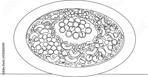 Elegant Egyptian Koshari Illustration with Pasta, Lentils and Ri