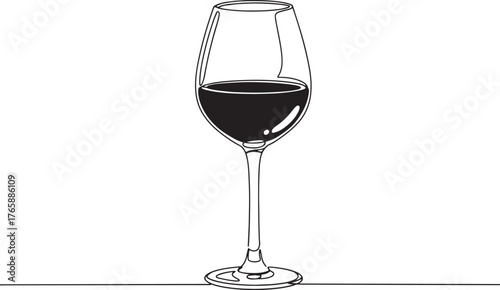 Elegant continuous line drawing illustration of a glass of merlo
