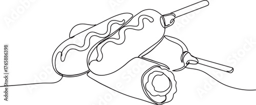 Elegant simplicity corn dogs line art illustration featuring cul