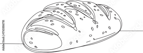 Elegant single line drawing of seeded multigrain loaf on a white