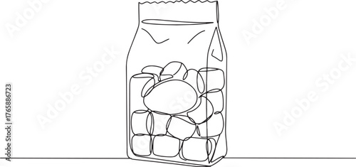 Minimalist line art illustration of marshmallow bag, sweet treat