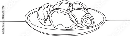 Elegant single line drawing depicting a plate of delicious Lithu