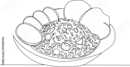 Minimalist line art illustration of bangladeshi bhuna khichuri w