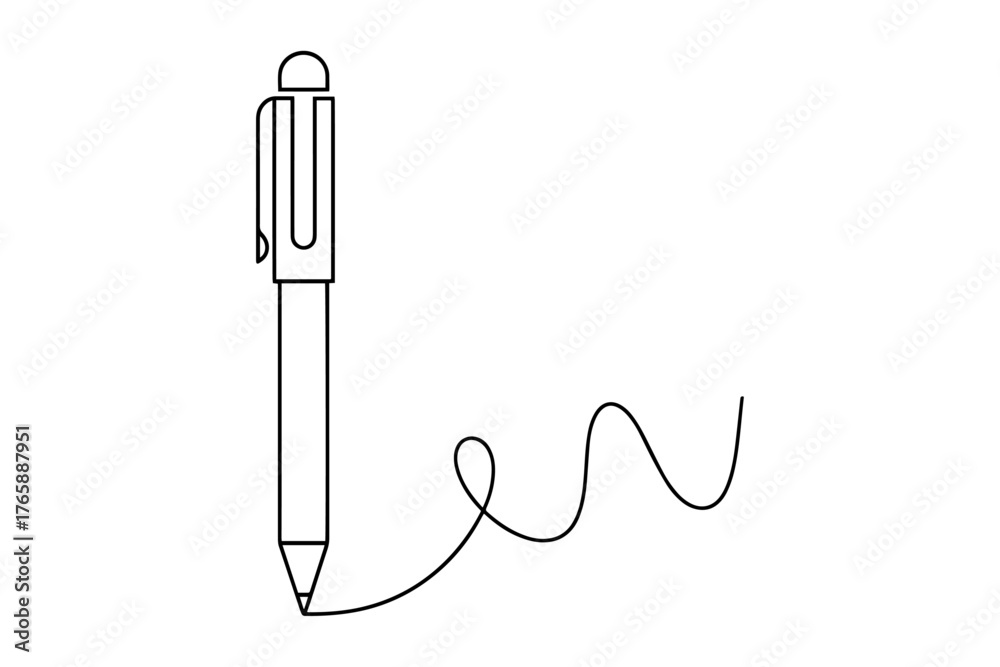 Fototapeta premium Line Art of Pen, Line Art of Pen with Flowing Continuous Line, Black and White Graphic Drawing