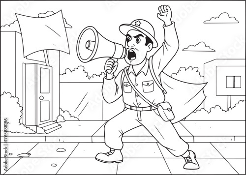 Illustration of a charismatic leader delivering message with meg