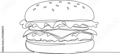 Burger one line drawing illustration for minimalist food menu de