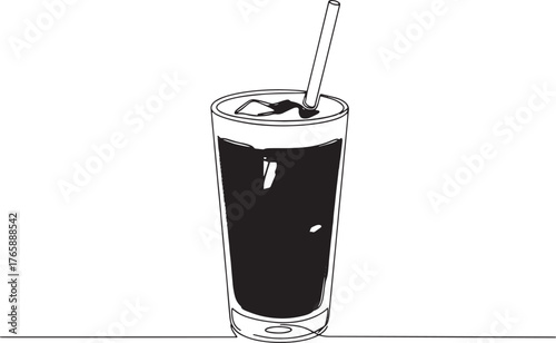 Minimalist continuous line drawing of a refreshing iced mocha be