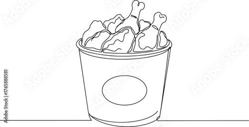 Continuous line drawing of a bucket filled with fried chicken de