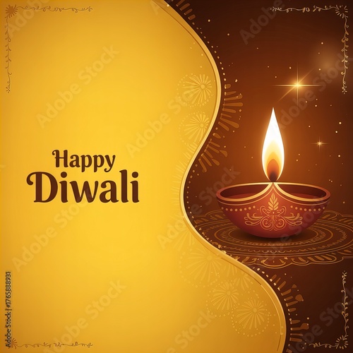 Festive Diwali celebration with a glowing diya lamp on a decorative background creating a warm and inviting atmosphere for the holiday season