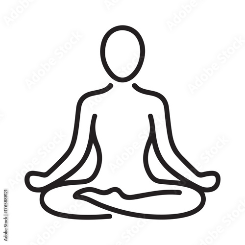 Simple line art icon of a person meditating in lotus pose