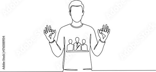 Continuous line art drawing of a man making the OK hand gesture