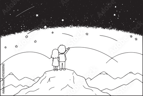 Whimsical stargazing: A couple shares a celestial moment atop mo