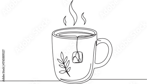 Minimalist line art drawing showcasing a steaming cup of herbal