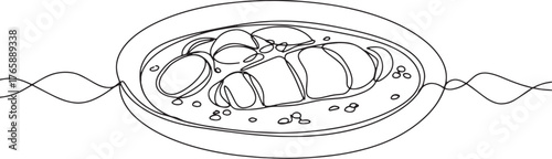 Elegant minimalist line art illustration of a delectable food di