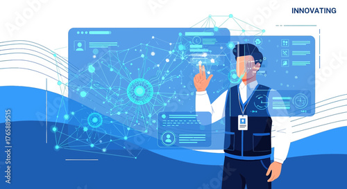 Innovative tech professional interacting with a digital interface for connectivity solutions