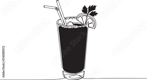 Aesthetic single line illustration of bloody mary cocktail with