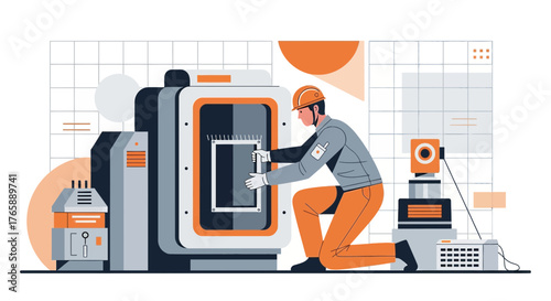 Maintenance engineer performing equipment maintenance on industrial machinery in factory environment