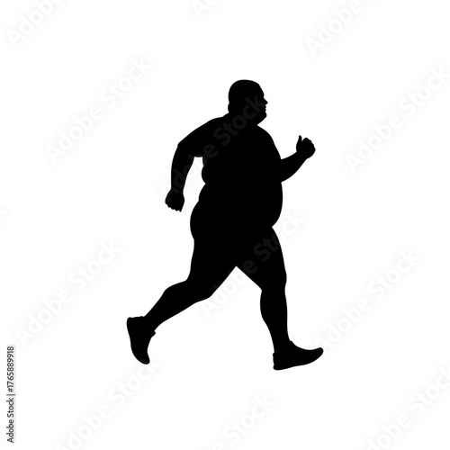 Side view fat man running silhouette vector flat illustration design.