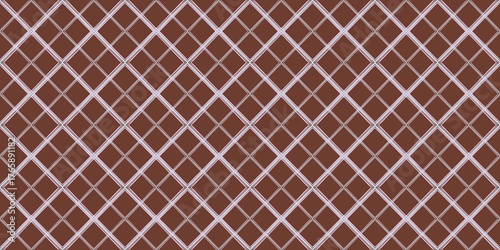 Subtle diagonal plaid pattern on chocolate.  Features thin intersecting lines in pale pink and cream, forming a soft, clean, and classic geometric design. Ideal for backgrounds. Pastry shop theme.