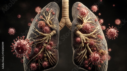 Diseased Human Lungs with Pink Viral Infections anatomy respiratory system Photo