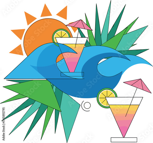 Abstract Geometric Summer Vacation Icons with Modern Shapes and Bright Colors.