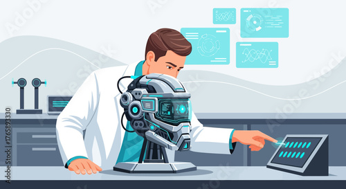 Advanced robotic head interface being tested in modern laboratory environment