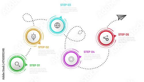 Business Process Infographic Steps 01, 02, 03, 04, 05  Modern Design