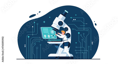 Scientist using microscope in a futuristic laboratory, exploring the intricacies of science and