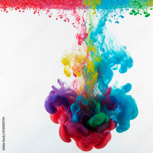 Colorful ink swirl mixing in water creating abstract patterns
