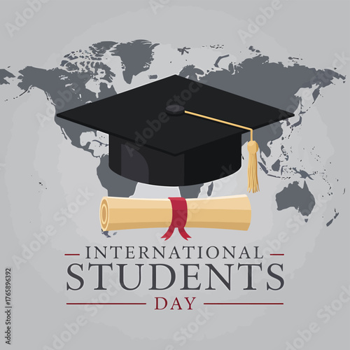Vector art of international students day celebrated globally with graduation cap and diploma symbolizing academic achievement and education worldwide