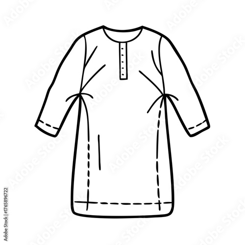 Vector art of line art illustration of a longsleeved tunic or kurta with a buttoned neckline
