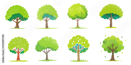 Set of trees in hand drawn style. Vector illustration.