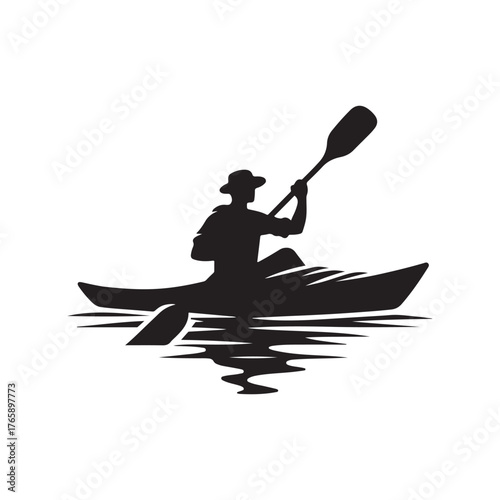kayaker padding vector silhouette clip art logo design illustration