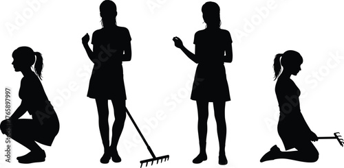  Human and dog silhouette set, black vector illustration of interaction, training, affection and care, pet bonding poses, companionship concept design