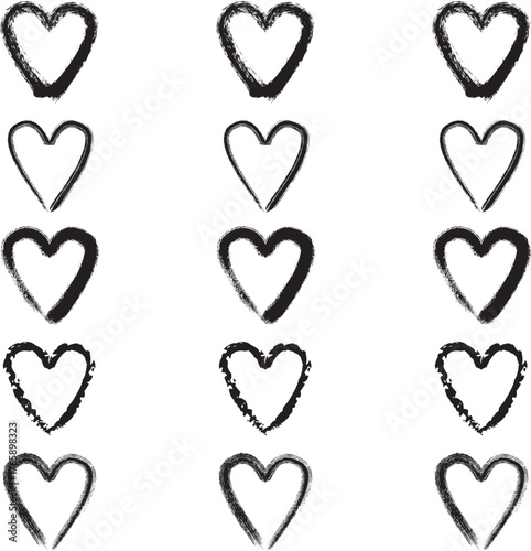 Artistic Heart Collection: A series of hand-drawn heart shapes, each with unique brushstrokes and textures. This abstract composition showcases variations of love and affection