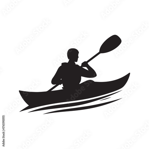 kayaker padding vector silhouette clip art logo design illustration