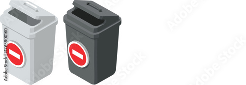 Isometric Trash Can with No Entry Sign Vector Illustration for Restriction or BanIsometric Trash Can with No Entry Sign Vector Illustration for Restriction or Ban