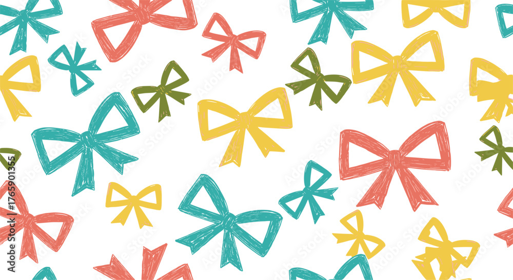 Obraz premium Abstract Geometric Crayon Bow Shapes – Artistic Christmas Ribbon Seamless Background.