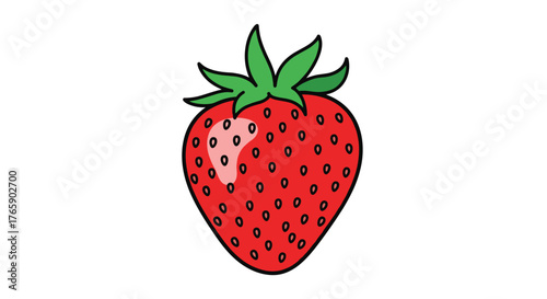 Vibrant Red Strawberry with Green Leaves on White Background.